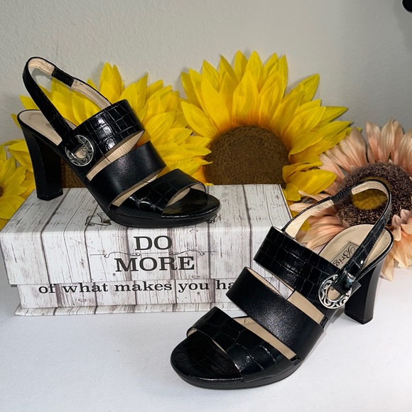 Brighton Shoes - Brighton black leather croc embossed heels - Villa